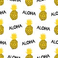 Seamless pattern with creative pineapple and word Aloha.