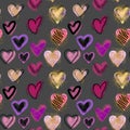 Seamless pattern with creative pink and purple hearts