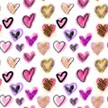 Seamless pattern with creative pink and purple hearts