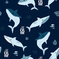 Seamless pattern with creative sharks . Creative undersea childish texture. Great for fabric, textile Vector Illustration