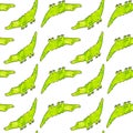 Seamless pattern with Crocodile, green alligator, hand drawn watercolor illustration