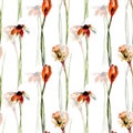 Seamless pattern with crocus, gerber and narcissus flowers