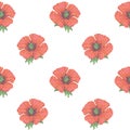 Seamless Pattern with Cross Stitch Red Poppies