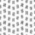 Seamless pattern with crossed out lines or tally marks on white background. Backdrop with simple mathematical count