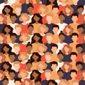 Seamless pattern with crowd of diverse people. Group of men and women. Social diversity, society. Vector illustration in