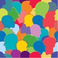 Seamless pattern of a crowd of many different people profile heads from diverse ethnic. Vector background Royalty Free Stock Photo