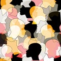 Seamless pattern of a crowd of many different people profile heads from diverse ethnic. Vector background Royalty Free Stock Photo