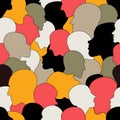 Seamless pattern of a crowd of many different people profile heads from diverse ethnic. Royalty Free Stock Photo