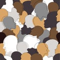 Seamless pattern of a crowd of many different people profile heads. Royalty Free Stock Photo