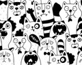 Seamless pattern with crowd of nlack and white cats.