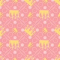 A seamless pattern of a crown with a busy pink background, in the colors of autumn and winter of 2018 and 2019, for girls from 4 t Royalty Free Stock Photo