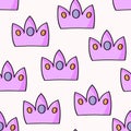 Seamless pattern with Crown on color background. Doodle vector illustration. Queen royal princess symbol. Outline design