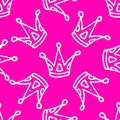 The seamless pattern of the crown vector element is hand-drawn in the style of doodles with a white line on a bright
