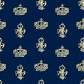 Seamless pattern of crowns and french lilies Royalty Free Stock Photo