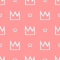 Seamless pattern with crowns and stars painted with a brush.