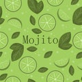 Seamless pattern with Cuban alcoholic drink mojito based on rum