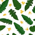 Seamless pattern with cucumber leaves and flowers