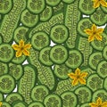 Seamless pattern. Cucumbers in section.