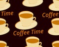 Seamless pattern with cup of coffee on a saucer. Coffee time. Vector