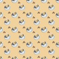 Seamless pattern with a cup of espresso coffee and a hill of cane sugar slices. Cafe, cuisine, menu