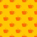 Seamless pattern with cup of tea. Flat icon cups. Coffee time. Background for kitchen on retro color