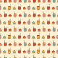 Seamless pattern with cupcake coffee or tea icons