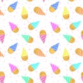 Seamless pattern with cupcakes with cream.Color bright vector illustration of a confectionery.Hand-drawn.Design for