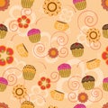 Seamless pattern with cupcakes and flowers Royalty Free Stock Photo