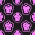 Seamless pattern cupcakes pink on black background vector image