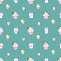 Seamless pattern with cupcakes.