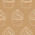 Seamless pattern with cupcakes. Vector hand drawn Illustration. Line art style dessert isolated on white background. Royalty Free Stock Photo