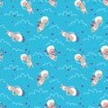 Seamless pattern of cupids flying in the clouds Royalty Free Stock Photo