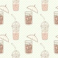 Seamless pattern with cups of cocoa for takeaway and rain