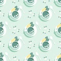 Seamless pattern, cups with mint tea, lemon slices and chamomile flowers, pastel colors. Print, background, textile, wallpaper Royalty Free Stock Photo