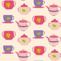 Seamless pattern cups and teapot Royalty Free Stock Photo