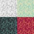 4 seamless pattern from curls, shells, sea pattern