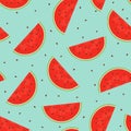 Seamless pattern of cut pieces of watermelon.