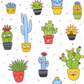 Seamless pattern with cute ÃÂactus plants isolated on white - cartoon background for happy summer design