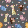 Seamless pattern with cute african animals
