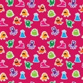 Seamless pattern with cute aliens on a pink background