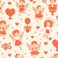 Seamless pattern with cute angels and hearts. Vector illustration Royalty Free Stock Photo