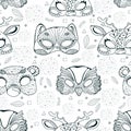 Seamless pattern with cute animal masks