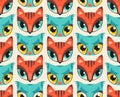 Seamless pattern with cute animal muzzles in flat style.