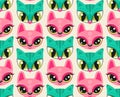 Seamless pattern with cute animal muzzles in flat style.