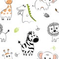 Seamless pattern cute animals, children`s print on clothes Royalty Free Stock Photo