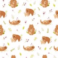 Seamless pattern with cute animals families wombat, bear, otter Royalty Free Stock Photo