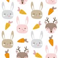 Seamless pattern with cute animals. Nursery baby animal vector illustration Royalty Free Stock Photo