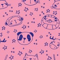 Seamless pattern with cute animals. Panda, lion, deer, monkey, cat Vector illustration EPS Royalty Free Stock Photo