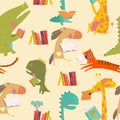 Seamless pattern of cute Animals reading books Royalty Free Stock Photo