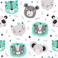 Seamless pattern with cute animals in Scandinavian style.